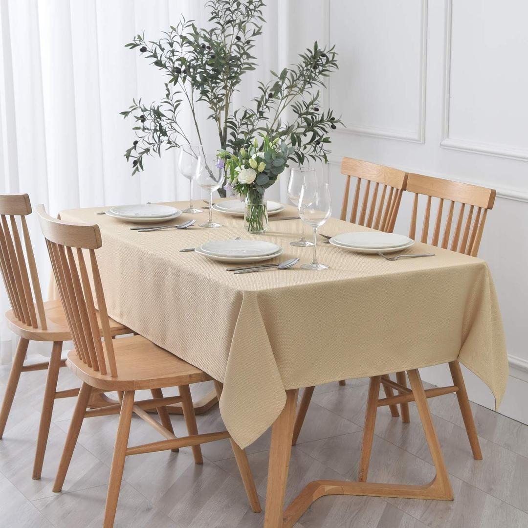 maxmill Textured Rectangle Tablecloth Water Resistant Wrinkle Free Spill-Proof, Soft Jacquard Tablecloth for Buffet Banquet Parties Event Holiday Dinner, Indoor and Outdoor Use, 60 x 84 Inch Beige