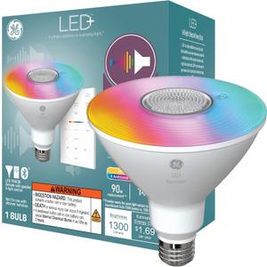 GE LED+ PAR38 LED Light Bulb, Outdoor Color Changing Wireless Bluetooth Speaker Floodlight with Remote, 14W, Multicolor and Warm White (1 Pack)