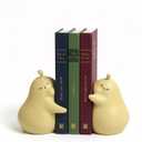 Hug Pear Decorative Bookends, Cute Book Ends to Hold Books, Creative Ceramic Book Holder Stopper for Home, Office Desk, Bookshelf Decoration (Matte Yellow)