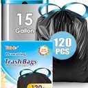 15 Gallon 120 Counts Strong Drawstring Trash Bags Garbage Bags by Teivio, Bathroom Trash Can Bin Liners, Plastic Bags for home office kitchen, Black