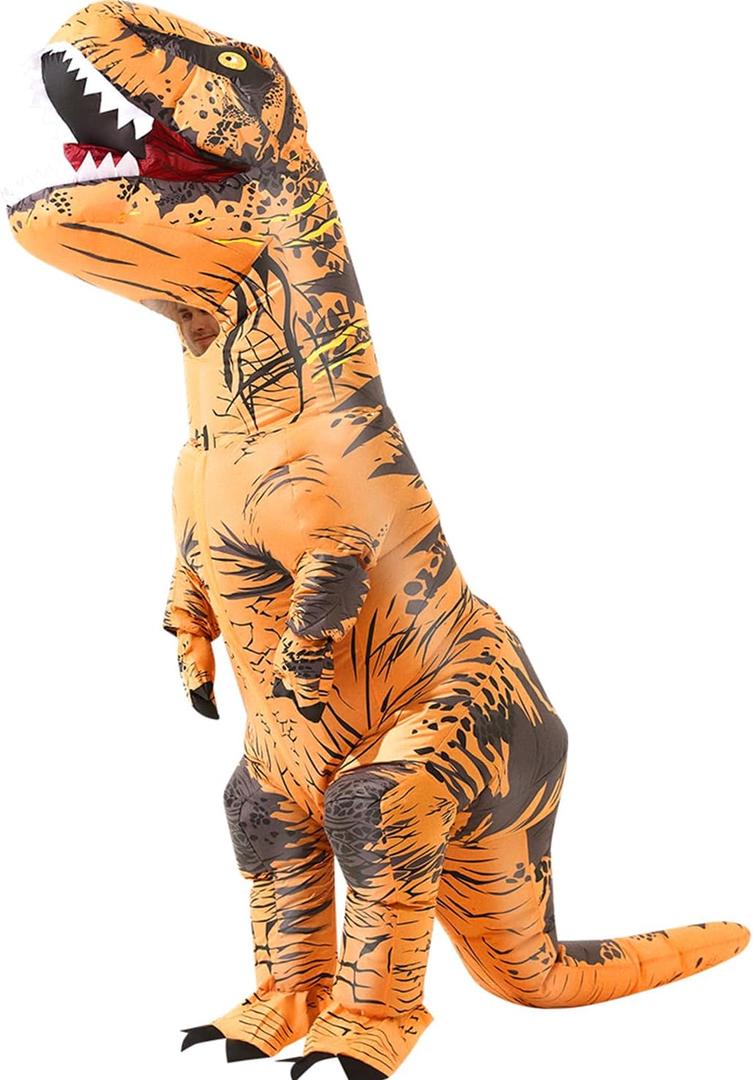 Halloween Inflatable Dinosaur Costume Adult Fancy Dinosaur Suit Blow up Trex Costume Full Body Dino Costume For Halloween Cosplay Party,(Brown), Size Large 