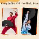 8 PCS Large Folding Fans Set for Line Dance & Popping, Boots on The Ground Hand Fans with Fan Sleeves, Chinese Kung Fu Fan for Line Dancing for Men Women - Black