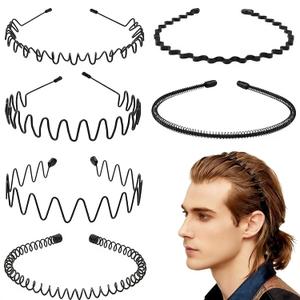 Metal Headbands for Men and Women, Wavy Adjustable Wire Hair Bands, Unisex Non-Slip Elastic Headband for Workout, Face Washing, Curly Hair & Daily Use. (6 Pack)