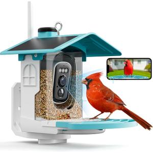 Hanging Smart Bird Feeder with Camera - 32G SD Card Included for Free Local Storage, 2K AI Identification, Dual Solar for 365-Day Use, Squirrel Proof, Gifts for BirdLovers, Blue