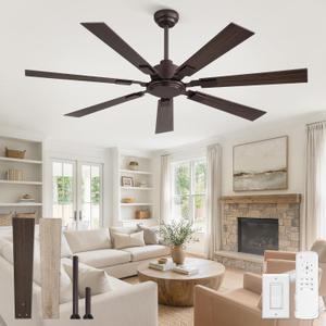 ZMISHIBO 60 Ceiling Fans No Light with Remote, Bronze Farmhouse Ceiling Fan Without Light, Quiet Reversible DC Motor 6 Speeds, 7 Blades Indoor/Outdoor Ceiling Fan for Living Room Bedroom Patio Garage
