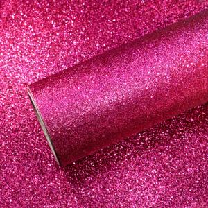 VEELIKE Hot Pink Glitter Wallpaper Stick and Peel Sparkle Pink Wallpaper for Girls Bedroom 15.7''x354'' Removable Glitter Fabric Vinyl Roll Self Adhesive Pink Contact Paper for Walls Cabinets Drawers