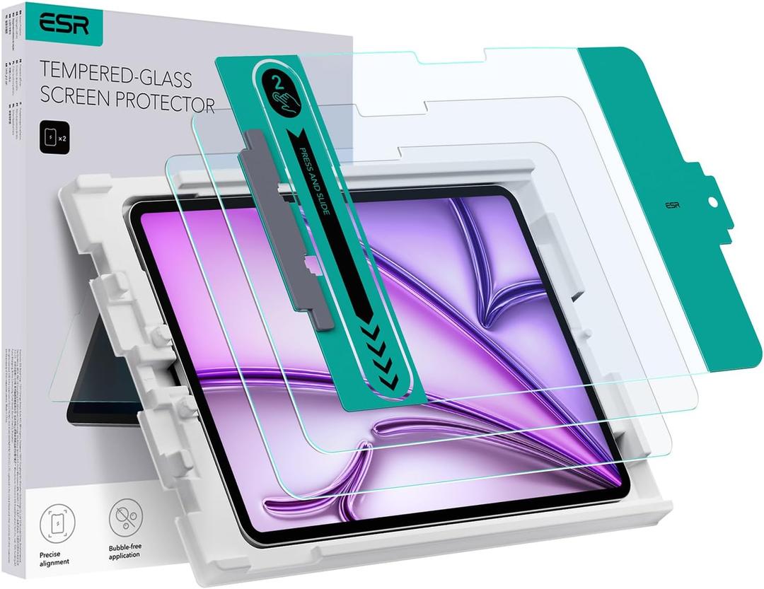 ESR 2 Pack Screen Protector for iPad Air 13 Inch M4/M3/M2 (2026/2025/2024), 9H Tempered Glass Film with Easy Application Tray, Scratch Resistant, Bubble Free, HD Clarity, Touch Sensitive