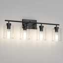 Aipsun 4 Lights Black Bathroom Vanity Light Over Mirror with Clear Glass Shades Industrial Bathroom Light Fixtures (Exclude Bulb), 31 Inch