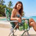 Backpack Beach Chair 330lbs, 5-Position Lay Flat with Cooler Bag | Palm leaves tropical design, heavy duty reclining sand chair for beach, poolside & outdoor vacation, padded headrest, Oversized