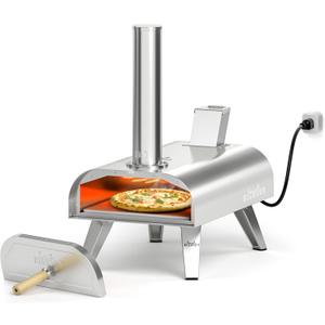 BIG HORN OUTDOORS 12" Dual Fuel Pizza Oven  Electric & Wood Pellet, Indoor & Outdoor High-Temp Pizza Maker (1000F) with Pizza Stone for Wood-Fired Flavor