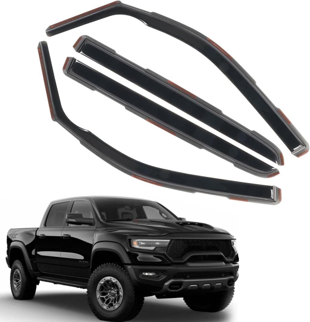 4pcs in Channel Window Rain Guards Fit for 2019-2025 Dodge Ram 1500 Crew Cab New Body Style Durable Truck Window Visors Deflectors Vent Shade Exterior Car Accessories 2020 2021 2022 2023 2024