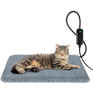 INVENHO Heated Cat Bed, Waterproof Adjustable Temperature Dog Cat Heating Pad with Timer, Indoor Pet Heating Pad for Cats Dogs Electric Pads for Dogs Cats, Pet Heated Pad (S: 18" x 16") (Grey)