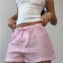 SOLY HUX Women's Striped Print Drawstring Waist Bowknot Straight Leg Cute Lounge Shorts Summer Clothes (Pink, S)