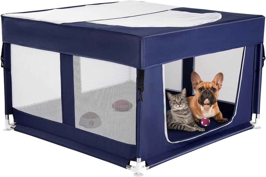 Puppy Playpen with Cover, Dog Playpen for Puppies or Small,Dog Fence Pet Playpen for Indoor & Outdoor,Sturdy Safety Whelping Box,Puppy Cage with Zipper Door,42x42 x26 inch