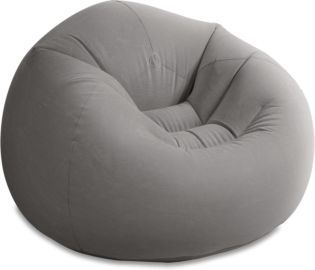 Intex 68579EP Beanless Bag Inflatable Lounge Chair: Corduroy Textured Flocking  Durable Vinyl  Folds Compactly  220lb Weight Capacity  45" x 45" x 28" (Grey)