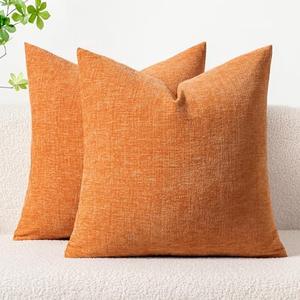 MIULEE Pack of 2 Orange Throw Pillow Covers 18x18 Inch Soft Chenille Pillow Covers for Sofa Living Room Couch Solid Dyed Cases MIULEE Pack of 2 Orange Throw Pillow Covers 18x18 Inch Soft Chenille Pillow Covers for Sofa Living Room Couch Solid Dyed Cases