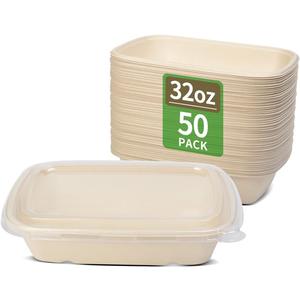 bloomoon 50 Pack 32 oz Paper Meal Prep Bowls with Lids