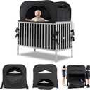 Poray Pop up Baby Privacy Bed Tent Sleeping Crib Tent Cover for Toddler,Blocks 80% Light with Monitor and Fan Pouch Design with Zipper Doors,Breathable Mesh Windows (Black)
