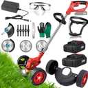 2026 Upgraded 24V Saker Plus Weed Cutter, Saker Plus 20000 RPM Wireless Weed 3 in 1 Garden Trimmer, with Training Wheels & 3 Types of Blades Perfect for Any Terrain (Red-2Batteries)