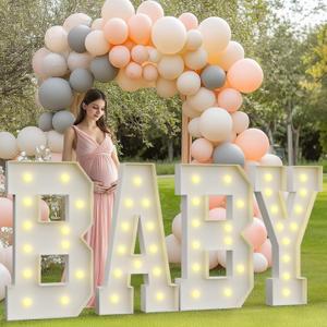 4FT Baby Marquee Letters Light Up Sign for Baby Shower Party Decor | Large Baby Letters for Girl Boy Gender Reveal Decorations, Foam Board, Need to Assemble