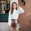 Girls Plaid Outfits Toddler Lace Sleeve Tops Plaid Mini Skirt Shorts Casual Winter Fall Dresses (2-3T, White)