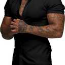 JMIERR Men's Muscle Fit Dress Shirts Summer Casual Button Down Short Sleeve High Stretch Wrinkle-Free Shirt (Small, Black)