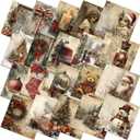Ganeen 60 Pcs 10 x 10 Inch Vintage Christmas Quilting Fabric Squares Santa Snowman Fat Patchwork Precut Strips Watercolor Nutcracker Fabric Bundles for Winter Xmas DIY Craft Sewing Handmade Material