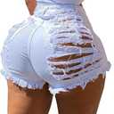 GOBLES Women's Sexy Summer Mid Waist Ripped Jean Shorts Frayed Hem Denim Shorts (White), Small