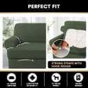 PrinceDeco T Cushion Loveseat Slipcover - 3 Pieces Sofa Cover for 2 Cushion Couch with 2 Individual T Shape Seat Covers Width Up to 76 Inch - Stretch, Machine Washable, Bronze Green