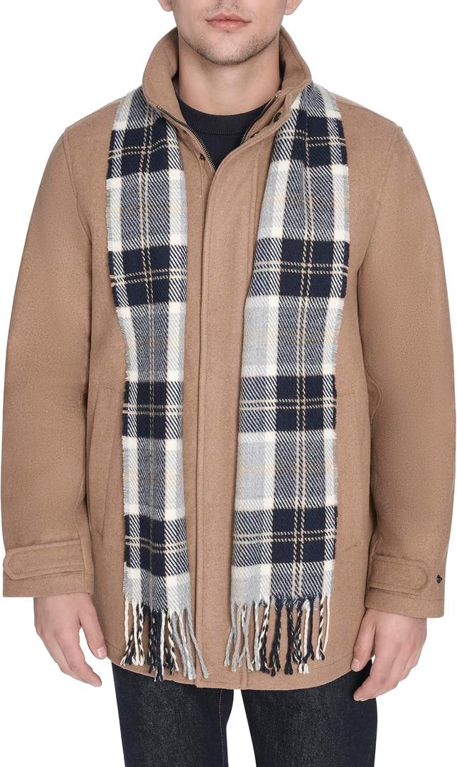 DOCKERS Men's Wool Melton Two Pocket Full Length Duffle Coat, Camel/Scarf, Small