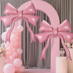 2Pcs 42 Inch Large Pink Bow Balloons - Giant Balloons for Girl Women Birthday Wedding Engagement Bachelorette Baby Shower Coquette Party Valentine's Day Decorations