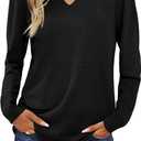 Zeagoo Long Sleeve Shirts for Women Fall V Neck Tops Casual Dressy Blouse Boho Tunic Business Work Clothes School Outfit (Black)