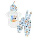 LAGKIYOJ My First Easter Baby Boy Outfit Bunny Embroidery Farm Romper Plaid Overall Ears Hat Newborn Baby Easter Clothes (Blue Easter Bunny, 9-12 Months)