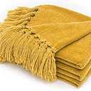 RECYCO Throw Blanket Soft Cozy Chenille Throw Blanket with Fringe Tassel for Couch Sofa Chair Bed Living Room Gift (Mustard Yellow, 60'' x 80'')