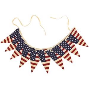 Vintage American Flag Bunting Banner, 5 Meter Cotton Garland with 10 Double-Sided USA Pennant Flags, Patriotic Hanging Decoration for 4th of July, Memorial Day, Independence Day