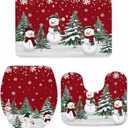 Christmas Bathroom Rugs and Mats Sets 3 Piece Snowman Xmas Tree Bath Sets Non Slip Bath Rug Set with U Shape Rug Red Cardinal Bird Snowflake Contour Toilet Rug for Bathroom Floor Xmas Decor Small Size (18"x30"+14"x18"+15"x18"Small)