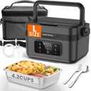 Electric Lunch Box for Adults - 8000mAh Cordless Heated Lunch Box for Men and Women.1L Portable Food Warmer for Car, Office or Outdoor Jobsites (black)