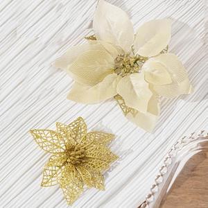 Choonshow 18 Pcs Large Poinsettia Flowers Set - 6"& 9" Artificial Christmas Flowers with Clips for Xmas Tree, Wreath Decor Decorator-Grade Xmas Decorations for Home, Champagne Gold
