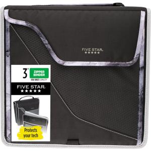 Five Star Zipper Binder, 3 Inch 3-Ring Binder with D Rings, Removable Padded Case, 5-Tab Expanding File and Multi-Use Strap, 850 Sheet Capacity, Black/Gray (29296IT8)