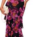 ZESICA Women's Summer Floral Bodycon Maxi Dress 2026 Square Neck Mesh Ruffle Elegant Cocktail Wedding Party Long Dresses, Purple, M