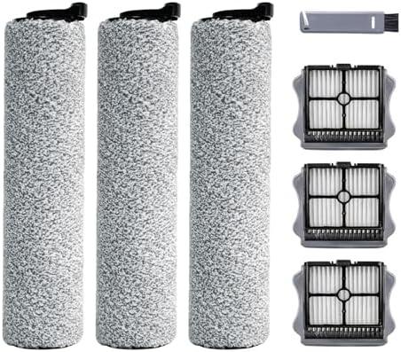 Roller Brush and Filter Replacement Compatible with Tineco iFloor 3/ Floor One S3 Cordless Vacuum Cleaner, Replacement Parts Include 3 Brush Rollers, 3 Filters