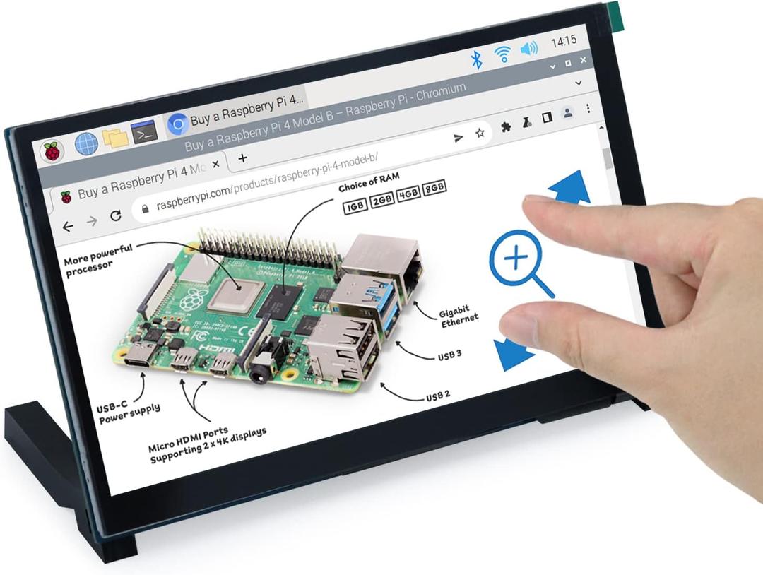 FREENOVE 7 Inch Touchscreen Monitor for Raspberry Pi 5 4 B 3 B+ A+, 800x480 Pixel IPS Display, 5-Point Touch Capacitive Screen, Driver-Free MIPI DSI Port