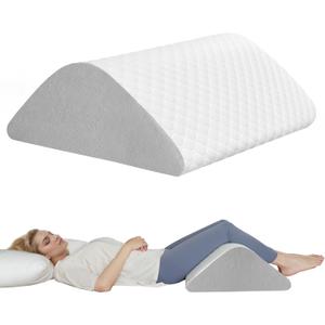 Knee Wedge Pillow for Back Sleeping, Leg Elevation for Post Surgery Recovery, 8" Triangle Leg Pillow with Removable Cover for Knee Support, Hip Back Pain Relief,Enhance Circulation, Gray