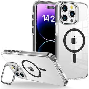WOGROO iPhone 15 Pro Max Case, Compatible with MagSafe, Magnetic Kickstand, Clear Black