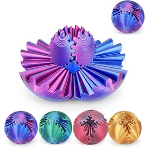 Gear Ball 3D Printed Spin Ball or Cube Fidget Toy,Gear Sphere Fidget Toy,for Stress and Anxiety Relief, Stress Ball GearSphere Desk Toy for Kids (Blue Purple)