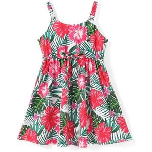 PATPAT Girls Summer Hawaiian Dress Toddler Sling Floral Casual Sleeveless Kids Sundress 4-5Years