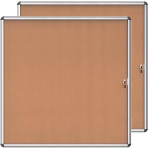 Mifuro 2 Pack 38"x38" Enclosed Bulletin Board, Lockable Weather-Resistant Aluminum Cork Noticeboard for School & Office, Silver Frame w/Cork