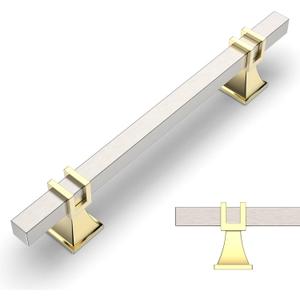 Amerdeco 10 Pack Brushed Satin Nickel and Gold Cabinet Pulls 5 Inch(128mm) Hole Center Drawer Pulls Cabinet Hardware Kitchen Cabinet Handles for Bathroom Dresser Pulls ZH0067