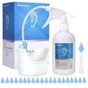 Ear Wax Removal - Ear Wash Kit w/500ml Spray Bottle, Big Basin & 20 Comfortable Reusable Tips - Safe & Effective Earwax Remover w/Rigid Pipe & Flex Tube for Self & Family - Easy to Use