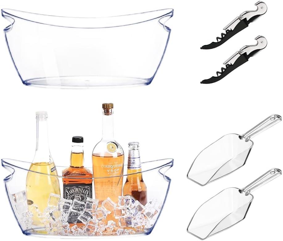 Ice Buckets for Parties, 2 Pcs Clear Acrylic Ice Bucket Bowls, 5.5L Champagne Wine Bucket with Scoops & Wine Bottle Opener, Mimosa Bar Supplies Beverage Tub for Beer Sparkling Wine Cocktails